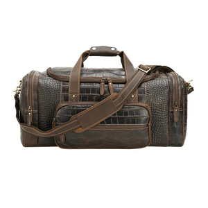 Sac de voyage en cuir véritable pour homme, motif crocodile, grande capacité, sac de sport en cuir véritable - Product Image 1