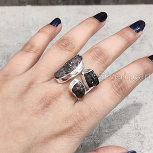 Bijoux en pierre brute bague pour femme grenat naturel pierre précieuse brute janvier pierre de naissance fête trois pierres fête 925 bague en argent Sterling - Product Image 3