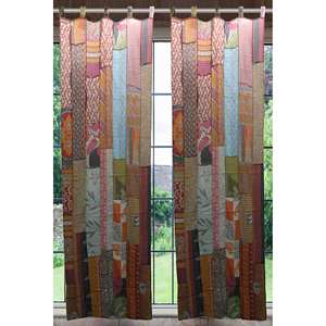 Vintage Indian Kantha Embroidered Patchwork Sari 100% Cotton Boho Window Door <b>Drapes</b> Upcycled <b>Curtains</b> & Valances - Product Image 3