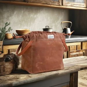 卸売りカスタムラベル革ハンドル編みワックスコットンキャンバスドローストリングバッグ - Product Image 2