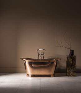 Bañera de cobre de estilo Vintage antiguo Interior de baño de metal de lujo hecho a mano con acabado elegante y diseño real - Product Image 5