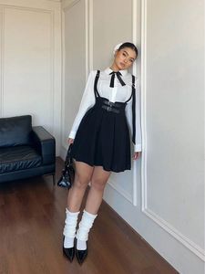 Falda con tirantes informal elegante de cintura alta para mujer de talla grande, diseño de peplum de gasa transpirable de verano, Color sólido Natural - Product Image 5