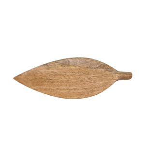 Ensemble de 3 plats en forme de feuille de mangue couleur naturelle plateau en bois d'acacia de taille moyenne pour servir la cuisine et la vaisselle de table - Product Image 3