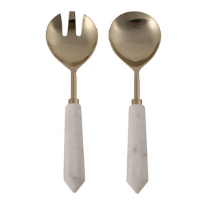 Service à salade décoratif de Table occidentale, finition argent mat, acier inoxydable, poignée pointillée, service à salade bon marché - Product Image 5