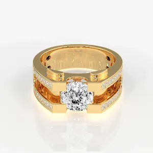 Albert <b>Men's</b> 9K Gold <b>Ring</b> with Portuguese Cut Moissanite Diamond Stylish <b>Ring</b> <b>for</b> <b>Men</b> - Product Image 1