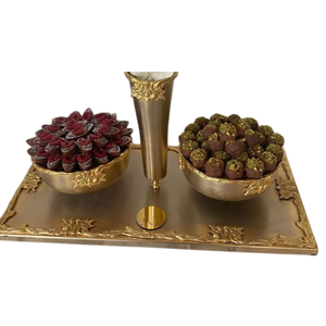 Vajilla de lujo, cuenco para servir chocolate, Juego de 2 cuencos de chocolate de Metal dorado con bandeja para dulces, cuencos para servir dulces - Product Image 1