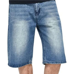 Hot Selling Men's Blue Denim <b>Shorts</b> 100% Cotton Rugged Mid <b>Waist</b> Relaxed Straight Style Denim <b>Shorts</b> - Product Image 1