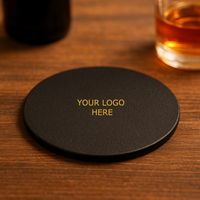 Sous-verres personnalisés en cuir italien recyclé de 100 mm, avec impression numérique dorée en relief, écologiques, faits à la main, durables, pour bars