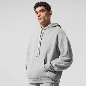 Vente en gros Sweat à capuche athlétique gris chiné surdimensionné avec logo personnalisé pour hommes Ensemble sweat à capuche et jogging en coton éponge mélangé doux pour hommes - Product Image 1