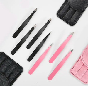Pinzas para cejas aplicadoras de pestañas de acero inoxidable ANAAIF de etiqueta privada con logotipo, funda de PU, Punta puntiaguda para depilación de cejas - Product Image 6