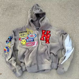 Wholesale Distressed Hoodie Mens Pullover Vintage Acid Washed Hoodie Custom Ripped Hoodie - Product Image 1