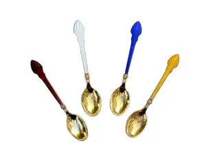 Ensemble de couverts élégants en acier inoxydable plaqué or avec poignée multicolore, parfaits pour la vaisselle de mariage et de restaurant - Product Image 1