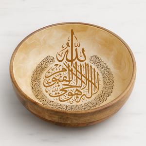 Cuenco de madera de Mango hecho a mano, Interior blanco, caligrafía de Alá, arte islámico decorativo, ensalada, plato para servir frutas, utensilios de cocina rústicos - Product Image 5
