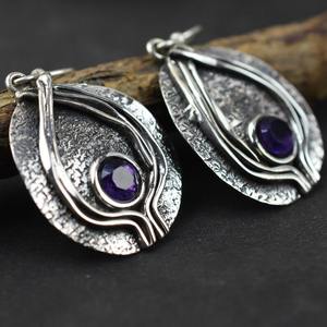 Pendientes clásicos de plata de ley sólida 925, estilo bohemio, piedras preciosas de amatista, joyería hecha a mano con chapado en oro, regalo para mujer, mamá - Product Image 2