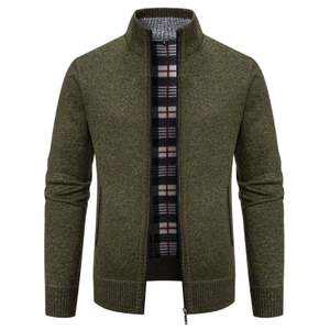 Suéter de punto de lana gruesa de algodón 100% de alta calidad Unisex estilo cárdigan con cremallera y logotipo bordado de chenilla personalizado para amantes - Product Image 1