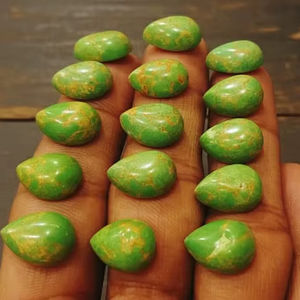 Lot de pierres précieuses semi-précieuses en turquoise de qualité AAA, cabochon en forme de poire, pierres précieuses en vrac pour bijoux, pierres précieuses en vrac vertes, 20% de réduction et cadeau - Product Image 1