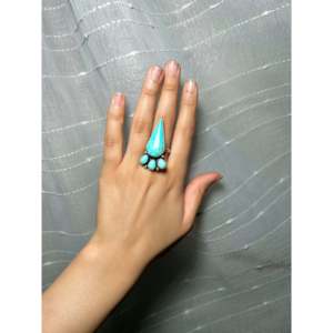 Navajo-Handmade #8 Turquoise & Sterling <b>Silver</b> <b>Statement</b> <b>Ring</b> Size 8.5 Fine Jewelry for Everyday Wear - Product Image 5