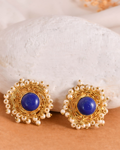 2025 nouveau laiton 18K or pierre naturelle boucles d'oreilles Lapis boucles d'oreilles personnalisées boucles d'oreilles bijoux de mode mariages à la mode - Product Image 3