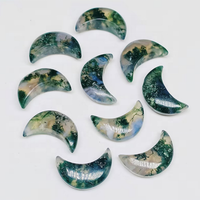 Agate mousse naturelle, forme croissant de lune, polie, verte transparente, pierre précieuse briolette, fabrication de bijoux DIY, super qualité, bagues pour hommes