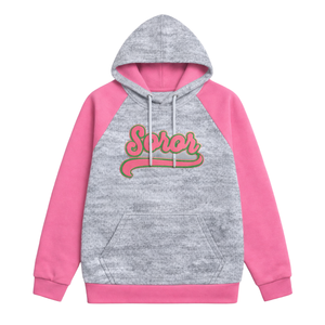 Heather Grey Soror Raglan Sleeve Hoodie Greek Sorority <b>Women's</b> Pink Green College Sisterhood Stylish Casual Winter Front Badge - Product Image 3