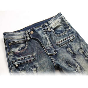 Jeans de motorista de alta calidad para hombre, pantalones vaqueros rasgados desgastados, Pantalones vaqueros de Motor con parches rayados, pantalones vaqueros para hombre - Product Image 4