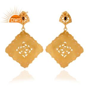 CZ Black Onyx Gemstone Earrings Brushed Finish 22k Gold Plated Silver Dangle Drop Earrings Jewelry Wholesale - Product Image 4