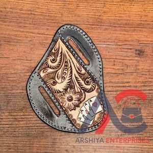 Hand Tooled Leather <b>Knife</b> Sheath Custom Genuine Western Holster with Hand Painted Four Aces Belt Trapper <b>Knife</b> Cover <b>Holder</b> - Product Image 1