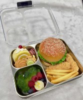 Boîte à lunch en acier inoxydable réutilisable authentique, 900 ml, 3 compartiments, avec couvercle en Tritan, résistante à la graisse, compatible micro-ondes et chauffable, vente en gros