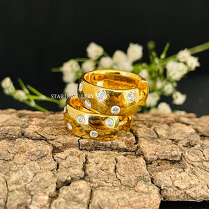 14K Solid <b>Gold</b> Flush Set Natural Diamond <b>Hoop</b> Fine Jewelry. - Product Image 4