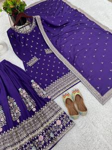 Dernier Designer Heavy Chinon Soie Broderie Séquence Travail Salwar Costume Par Fab Zone - Product Image 4