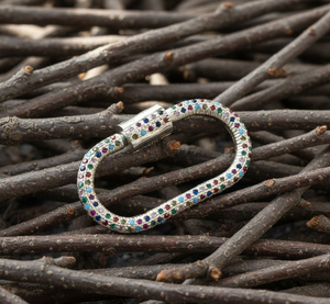 Oval Carabiner Lock Screw Connector <b>Charms</b> 925 <b>Sterling</b> <b>Silver</b> Gold Plated Multi-Color CZ - Product Image 4