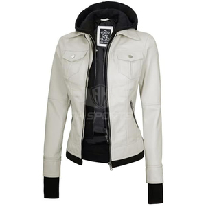 Stylish Comfortable Women's Genuine Lambskin <b>Leather</b> <b>Jacket</b> Custom Made Hooded Design Outerwear Woven Top Quick Dry Windproof - Product Image 1
