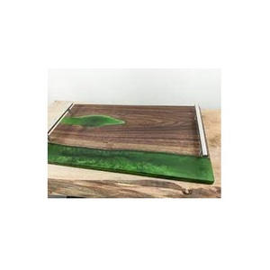 Plateau de service alimentaire 100% en bois naturel et en résine avec poignée en métal pour ustensiles de cuisine et vaisselle à faible coût - Product Image 5