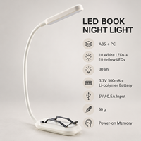 Lampe de lecture LED rechargeable à clip avec batterie 500 mAh, 3 modes de couleur, 5 niveaux de luminosité et col de cygne flexible