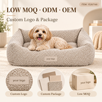 Yangyangpet Boucle Beige Rechteckiges Hundebett mit Gestepptem Kissen