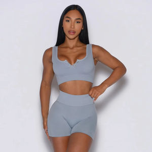 ชุดเซ็ต2ชิ้นแบบลำลองสำหรับผู้หญิงชุดเล่นโยคะเข้ารูปชุดบราและกางเกงขาสั้นคอลเลกชันล่าสุดสำหรับยิมและฟิตเนส - Product Image 1