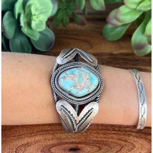 Bob Becenti Golden Hill's Fashion <b>Cuff</b> <b>Bracelet</b> Turquoise & Sterling <b>Silver</b> - Product Image 2