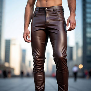 Hommes Fashion Wear Slim Fit Pantalon en cuir véritable de haute qualité | Vêtements d'extérieur décontractés pour hommes Pantalon en cuir de mouton Logo personnalisé - Product Image 2