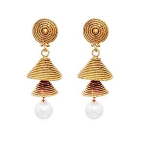 Kriaa Elegant and Stylish Gold-Plated <b>Pearl</b> <b>Drop</b> Jhumki <b>Earrings</b> Model 1309709pearl Jewelry - Product Image 1