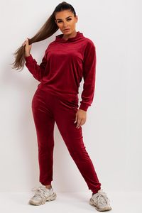 Offre spéciale, ensemble de survêtement en velours à capuche et 2 pièces rouge bordeaux personnalisé pour femmes, ensemble de survêtements de jogging 2 pièces pour femmes sur toute la longueur - Product Image 3