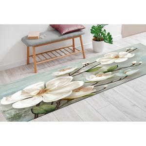 Alfombra Floral de Magnolia Blanca, Elegante Alfombra con Estampado Digital, Suave Tapete Botánico Azul, Alfombra de Chenilla - Product Image 2
