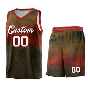 Pantalones cortos de baloncesto de verano con logotipo personalizado para hombre, cuello en V e impresión por sublimación completa, uniforme de baloncesto de talla grande BSCI - Product Image 1