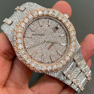 Montre automatique de luxe en acier inoxydable bicolore sertie de moissanite, aspect diamant VVS, style hip-hop antique - Product Image 1
