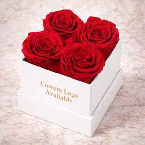 Rosas Preservadas en Caja Cuadrada, 4 Flores Rojas, Regalo de Cumpleaños, Decoración Elegante para Mesa, Ecológico - Product Image 5