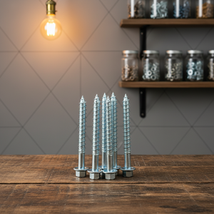 Tornillo/Buje de Acero al Carbono de Alta Resistencia Clase 4, Métrico/Pulgadas, Cabeza Hexagonal Externa, Rosca Gruesa para Madera, Estándar DIN, Blanco/Amarillo PDC - Product Image 1