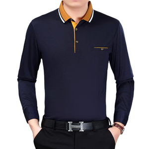 Camisetas de manga larga con cuello en V de algodón liso clásico al por mayor, polos para hombre de manga larga completa - Product Image 2