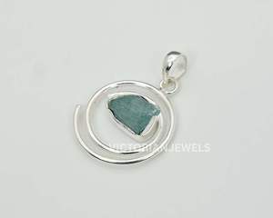 Pendentif fin en argent sterling massif 925 pierre de naissance de mars avec incrustation de réglage de lunette en apatite bleue brute pour pendentifs à breloque - Product Image 3
