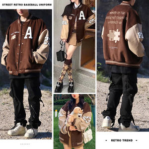 Veste bomber varsity en polyester pour homme avec logo brodé personnalisé, patchwork, col montant, tissu en toile, streetwear, baseball universitaire - Product Image 3