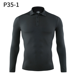 Elástico de manga larga deportes gimnasio desgaste Logo secado rápido Atlético hombres apretado liso compresión Polo camiseta para hombres DDP envío - Product Image 3