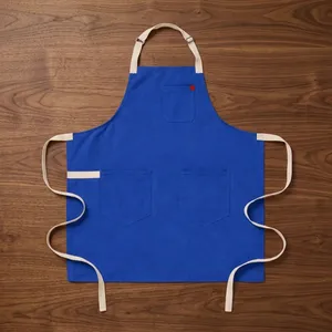 Tablier classique bleu robuste et durable, réutilisable, avec trois poches, en toile tissée lavable en machine, pour le nettoyage et l'usage quotidien - Product Image 1